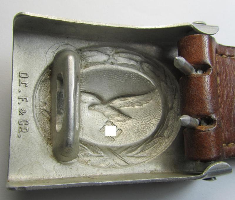 Superb, WH (Luftwaffe) bright-silver-toned- and/or aluminium-based belt-buckle as was produced by the: 'Dr. F.& Co.'- (= 'Dr. Franke & Co.'-) company in 1939 that comes in a wonderful- (ie. hardly used- nor worn-!), condition