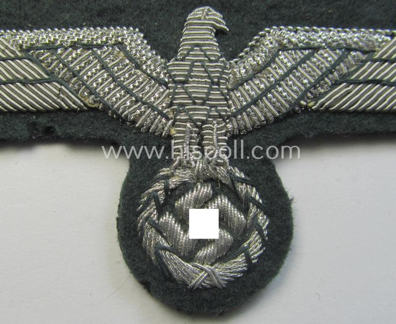 Attractive - and simply never used! - WH (Heeres) officers'-type, hand-embroidered breast-eagle (ie. 'Brustadler für Offiziere') as was executed in bright-silverish-coloured braid as was intended for usage on the various officers'-pattern tunics