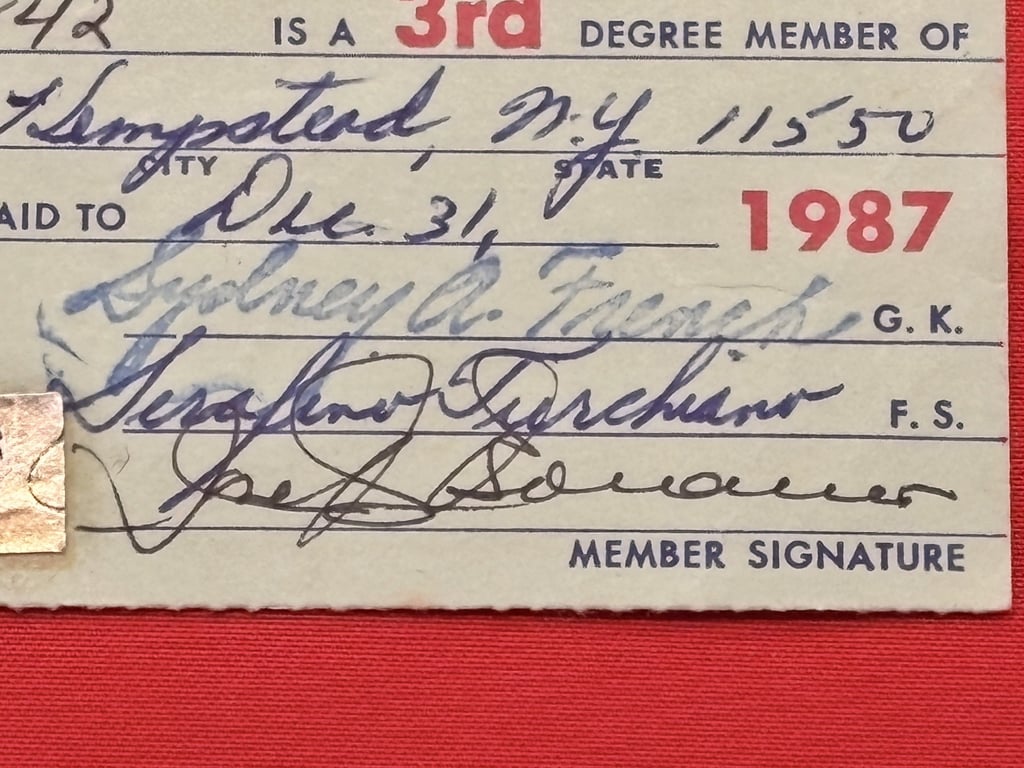 AUTHENTIC NEW YORK MAFIA BOSS JOSEPH BONANNO HAND SIGNED MEMBER CARD.
