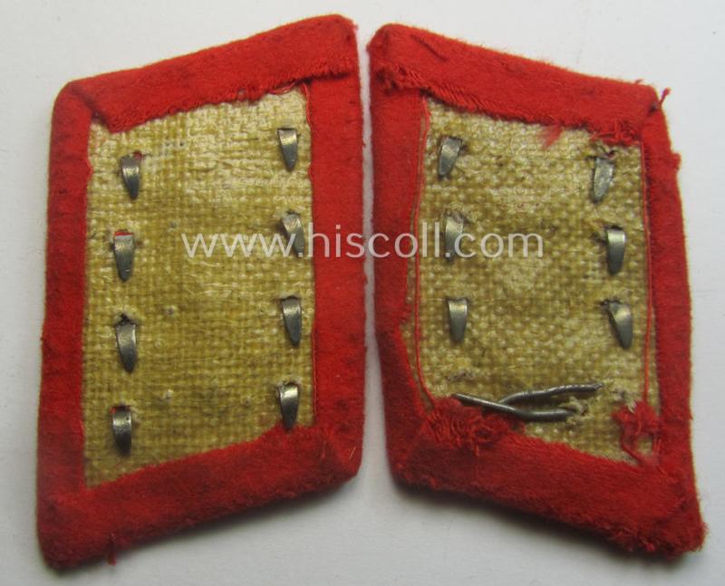 Truly worn - and matching! - pair of WH (Luftwaffe) bright-red-coloured, EM- (ie. NCO-) type collar-patches (ie. 'Kragenspiegel') as was intended for usage by a member within a: 'Flak-Artillerie'-regiment ie. unit