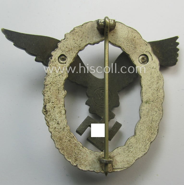 Superb, WH (Luftwaffe) 'Flugzeugführer-Abzeichen' (or: pilots'-badge) being a neatly maker- (ie. 'GWL'-) marked- and/or: 'Buntmetall'-based example as was produced by the maker: 'Gebrüder Wegerhoff'