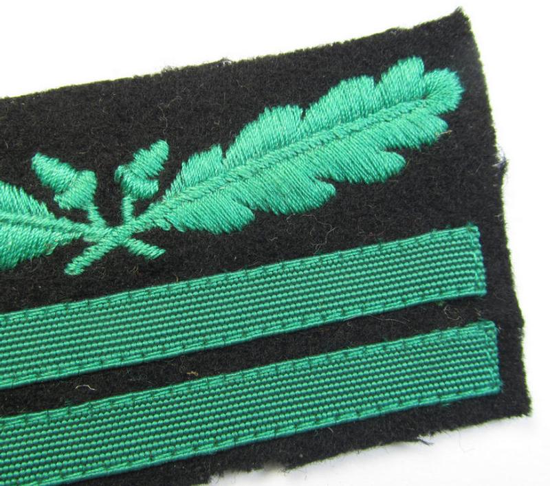Attractive - and fully matching! - pair of officers'-pattern, WH (Heeres o. Waffen-SS) rank-insignia-bars (for usage on the various camouflaged-uniforms) as intended for an officer holding the rank of: 'Oberleutnant' (ie.: 'SS Obersturmführer')