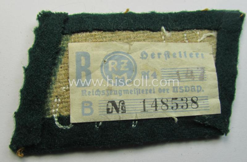 Neat - albeit single! - SA (ie. 'Sturmabteilungen') collar-patch (ie. 'Kragenspiegel') as executed in darker-green-coloured wool as was intended for an: 'SA-Mann' serving within the 'SA-Standarte 118' ('SA-Gruppe Kurpfalz o. Nordsee')