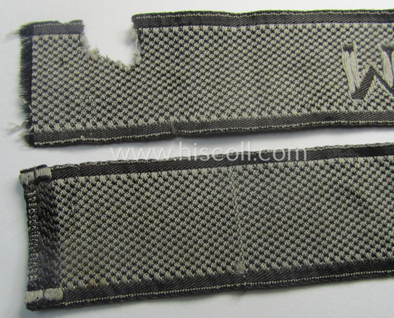 Truly used and/or worn - albeit regrettably somewhat damaged! - Waffen-SS cuff-title (ie. 'Ärmelstreifen') as executed in neat 'BeVo'-weave pattern as intended for a member serving within the: 'SS-Geb.Jäger-Regiment 12' - "Michael Gaißmair"
