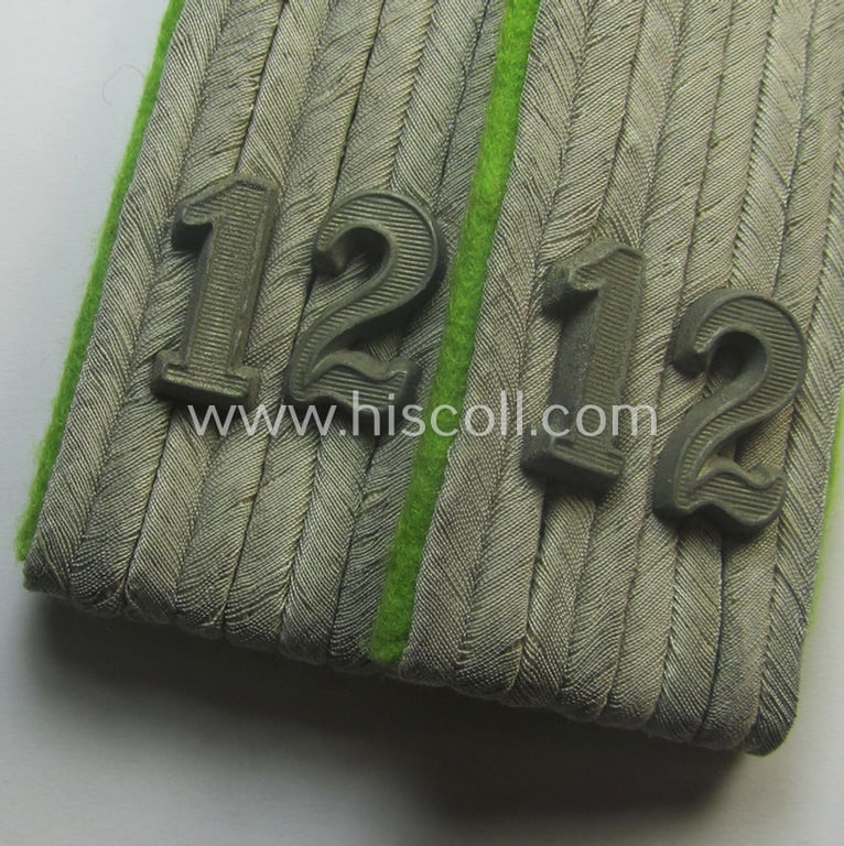 Truly used- and/or worn, neatly 'cyphered' pair of WH (Heeres) officers'-type shoulderboards: 'Leutnant des Panzer-Grenadier-Regiments 12'