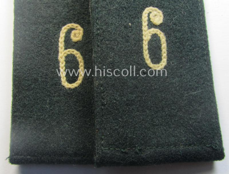 Pair of WH (Heeres), early- (ie. pre-) war-period, 'M36- o. M40'-pattern (pointed-styled- and 'cyphered') so-called: EM-type shoulderstraps: 'Soldat des Infanterie-Rgts. 6'