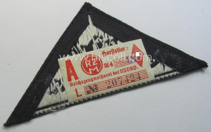 'HJ' ('Hitlerjugend') ie. 'BDM' ('Bund Deutscher Mädel') district-triangle (ie. 'Gebietsdreieck') entitled: 'Südost Oberdonau' (being a 'virtually mint' example that retains its period-attached, paper-based so-called: 'RzM'-etiket)