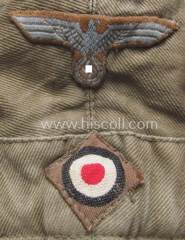 WH (Heeres), 'M41-pattern', tropical-issued field-cap (ie.: 'Tropen-Einheitsfeldmütze') being an (approx.) 57-cms.-sized example that is neatly maker- (ie. 'RbN. nr.'-) marked and that comes in a moderately worn- ie. used, condition