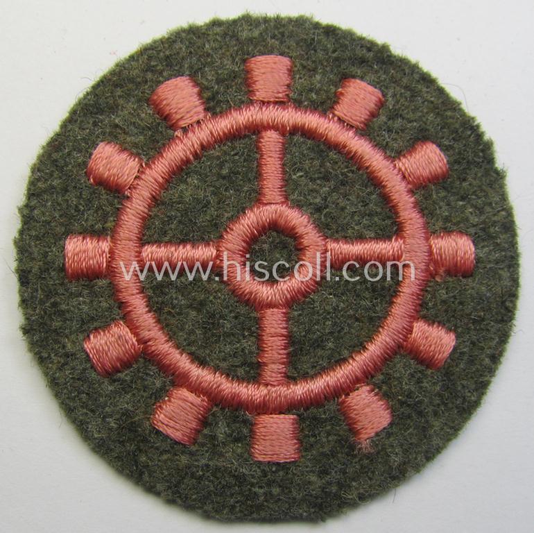 Attractive - and complete! - 3-pieced set comprising of three WH (Heeres ie. 'Panzer'-) trade- ie. special-career-patches as were intended for the various: 'Panzerwarte o. Kfz.-Warte o. Handwerker' (aka 'KFZ-Technisches Personal')