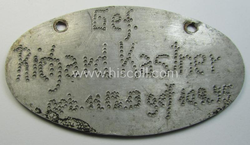 Very interesting, black-coloured and aluminium-based ID-plaque ('Schild') entitled: 'Wachmann des Festungs-Pionierstabes 23' (bearing a serial-numeral and engraved name: 'Gef. Richard Kastner')