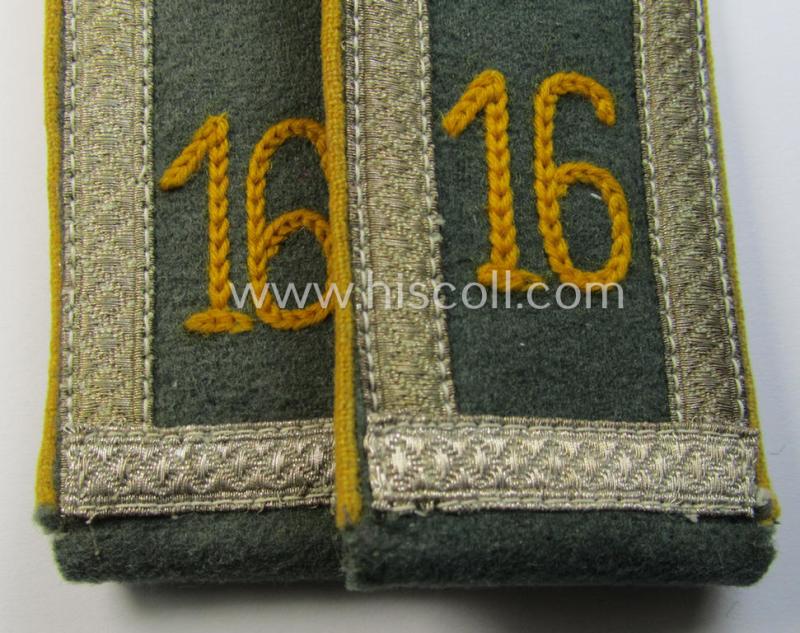 Superb - matching and actually rarely found! - pair of WH (Heeres) early-war-period- (ie. 'M36'- ie. 'M40'-pattern) neatly 'cyphered', NCO-type shoulderstraps as was intended for an: 'Unterfeldwebel des Kavallerie- o. Reiter-Regiments 16'