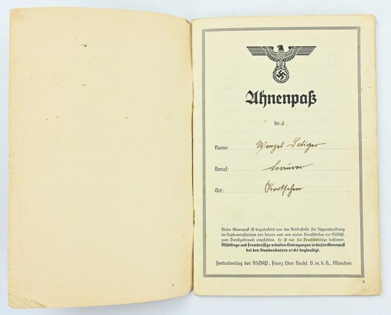 German Third Reich 'Ahnenpass' Ancestral Passport