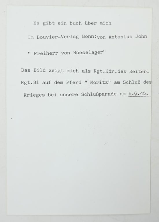 Signature of Wehrmacht Heer KC Recipient 'Philipp Freiherr von Boeselager'