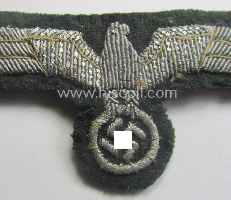WH (Heeres) officers'-type, hand-embroidered breast-eagle (ie. 'Brustadler für Offiziere') as was executed in bright-silverish-coloured braid as was intended for usage on the various officers'-pattern tunics