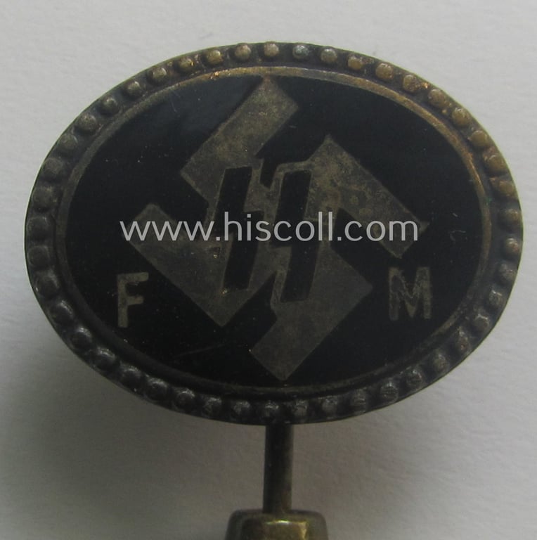 SS (ie. 'Allgemeine SS') civil-attire- ie. supporting-members' lapel-pin (ie. 'förderndes Mitgliedsabzeichen der SS') being a detailed example that shows a clearly-present makers'-designation and unique serial-number ('E 47485')