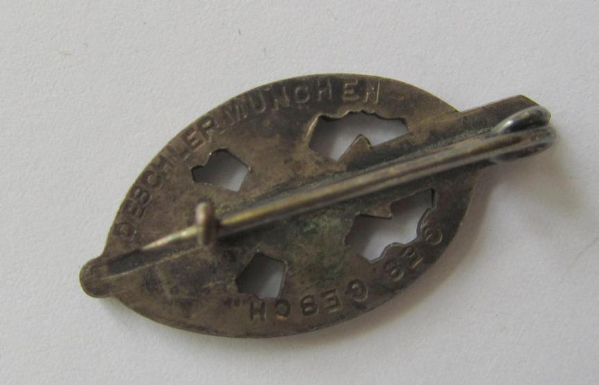 Membership-lapel-pin as was intended to signify membership within the: 'Nationalsozialistischer Kriegsopferversorsung' (ie. 'N.S.K.O.V.'), being a nicely maker- (ie. 'Deschler-München'-) marked example