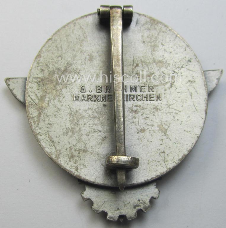 'Buntmetall'-based, 'HJ'- (ie. 'BDM'-) related so-called: 'Reichsberufswettkampf-Siegerabzeichen' (of the 2nd model) entitled: 'Gausieger 1939' and being a neatly maker- (ie.: 'G. Brehmer'-) marked example