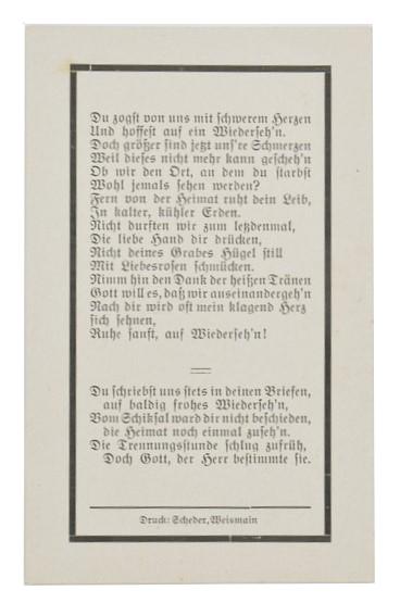 German WH Deathcard 'Franz Gozna'