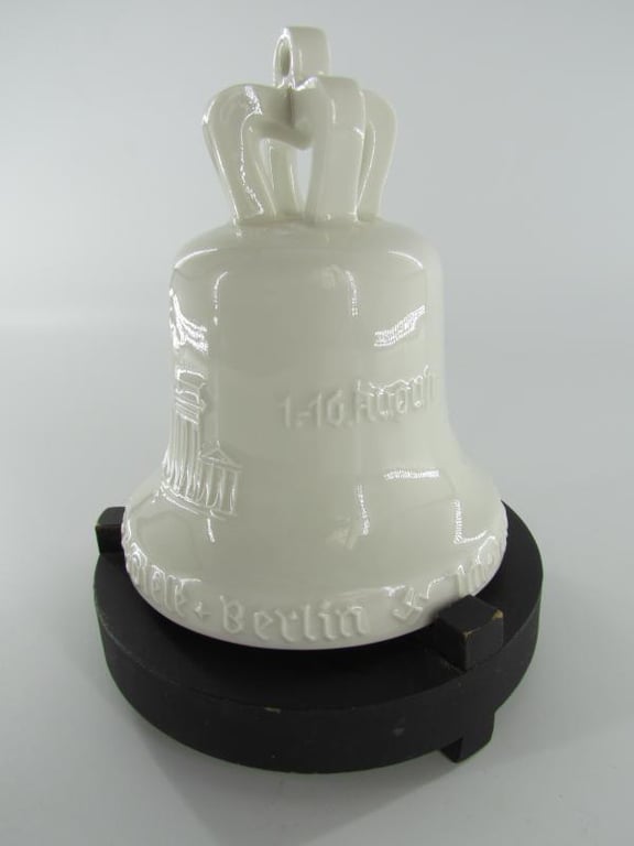 Berlin Porcelain Olympic Games 1936 Bell + Wooden Base