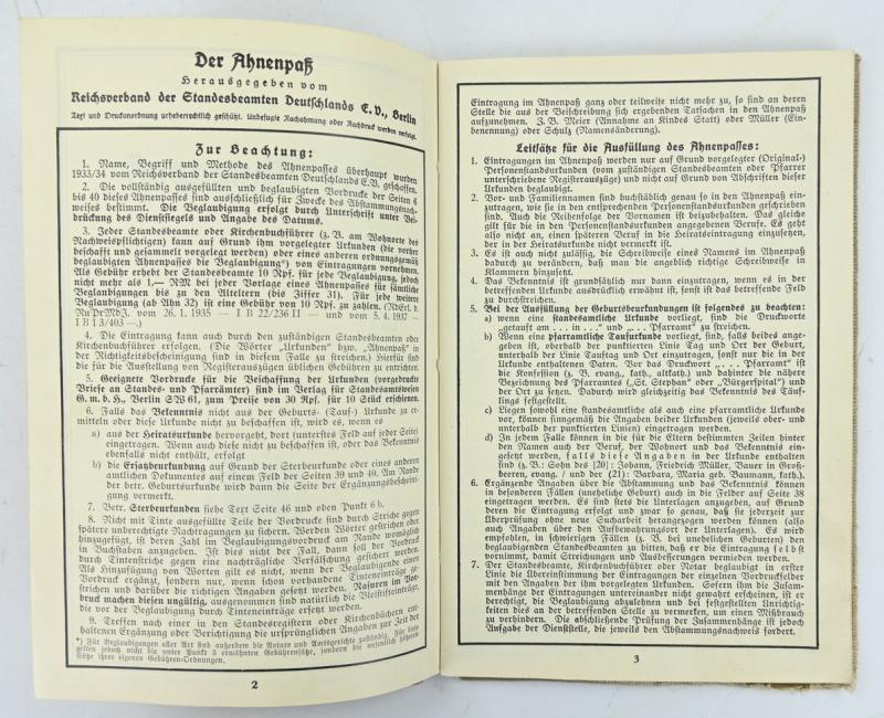 German Third Reich 'Ahnenpass' Ancestral Passport