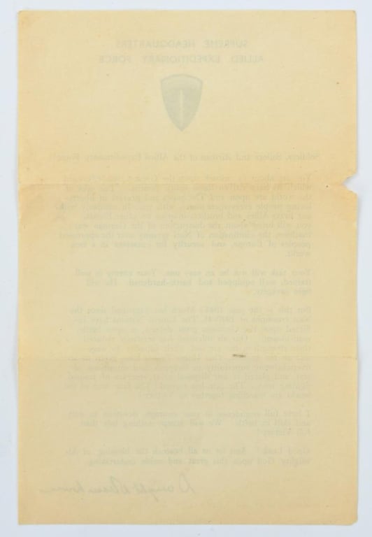 US WW2 Eisenhower D-Day Letter 6 June 1944