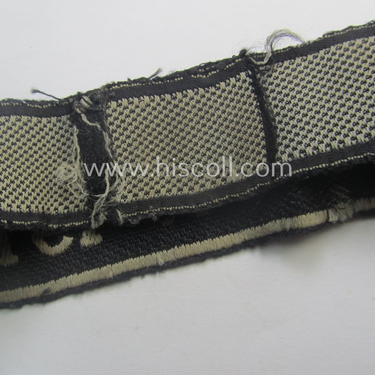 Truly worn - and carefully tunic-removed! - Waffen-SS 1943/44-pattern cuff-title (ie. 'Ärmelstreifen') as was intended for a member serving within the: 16. SS-Panzer-Grenadier-Division 'Reichsführer SS'