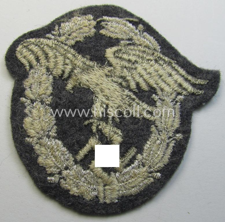 Attractive example of a WH (Luftwaffe) 'Beobachtersabzeichen in Stoff' (or: air-force observers-badge in cloth) being a neatly machine-embroidered- and/or non-'padded' specimen