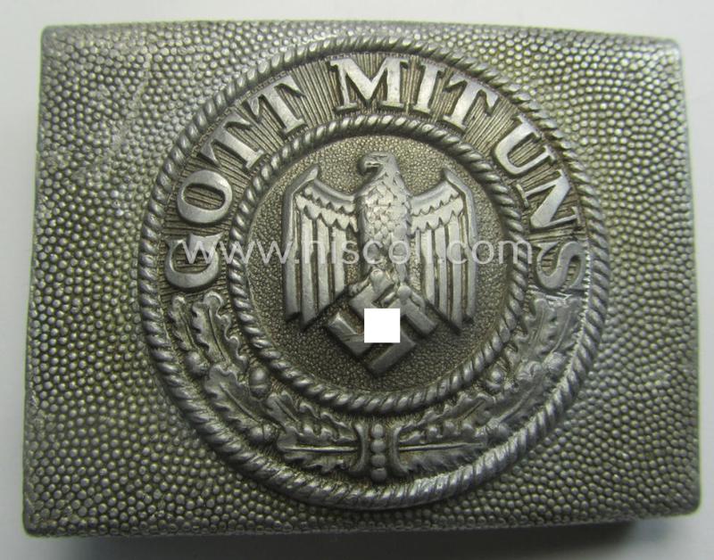 Early-pattern - and rarely encountered! - WH (Heeres) 'pebbled'-styled- and/or aluminium-based belt-buckle (being an: 'Ausgeh'- ie. dress-version having a separate 'front-plate' with left-facing eagle-device attached)