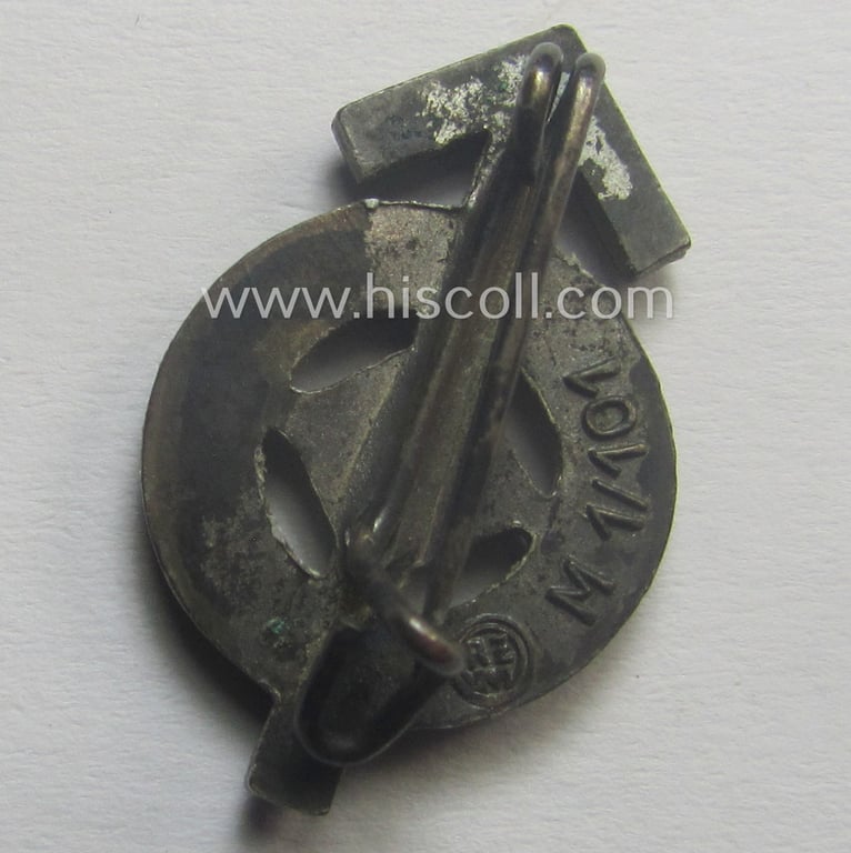 Miniature, HJ- (ie. 'Hitlerjugend'-) sports-badge (or: 'HJ-Leistungsrune') of the bronze-class being a clearly maker- (ie. 'RzM - M1/101'-) marked- and/or: 'Feinzink'-based specimen