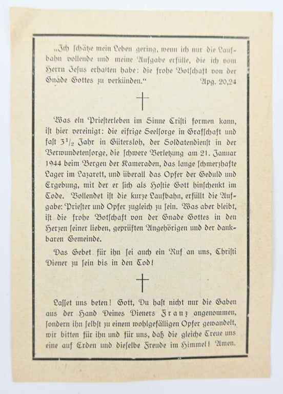 German WH Deathcard Grouping Chaplain Franz Lehde