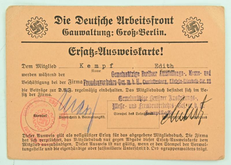 German DAF/NSV Memberpass Set