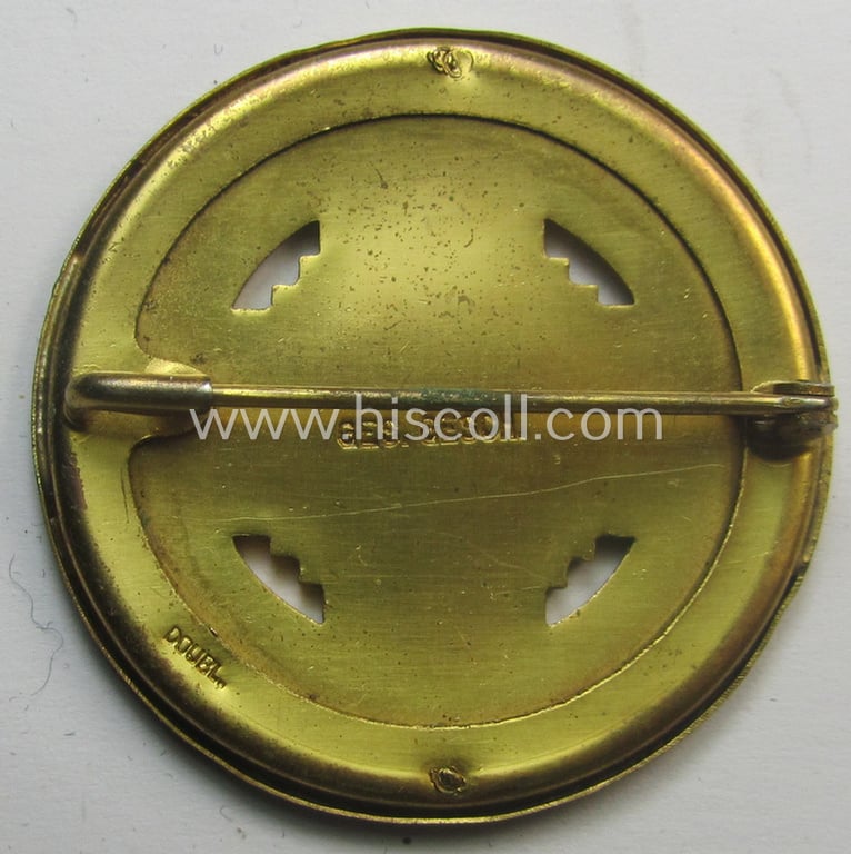 Superb, neatly enamelled and TR-period lapel-pin (ie. 'service-brooch' or: 'goldene Verdienstbrosche') as was intended for a female member who served within the: 'Reichsfachschaft deutscher Hebammen' (or: 'RDH')