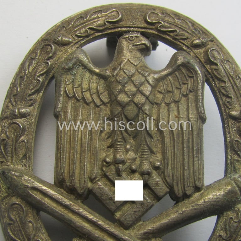 'Allgemeines Sturmabzeichen' being a non-maker-marked, so-called: 'copper-coated' and/or 'Buntmetall'-based so-called: 'flat-back'-pattern by a (by me) unidentified maker