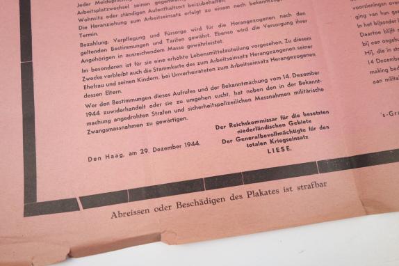 German/Dutch Call Poster 'Arbeitseinsatz'