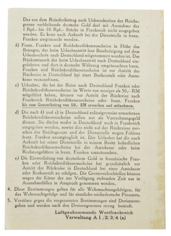 German WH Instruction Leaflet 'Holiday to France'
