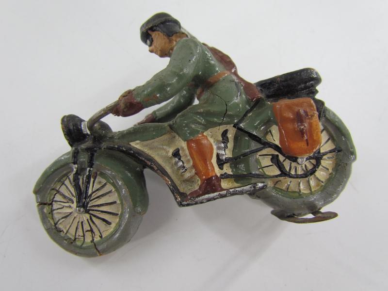 German Soldier On a Motor Bike ( Lineol )