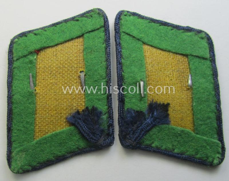 Pair of fully matching, bright-green-coloured- (and/or darker-blue-piped-) WH (Luftwaffe) collar-patches (ie. 'Kragenspiegel') as was intended for usage by a: 'Soldat der LW-Felddivisionen'
