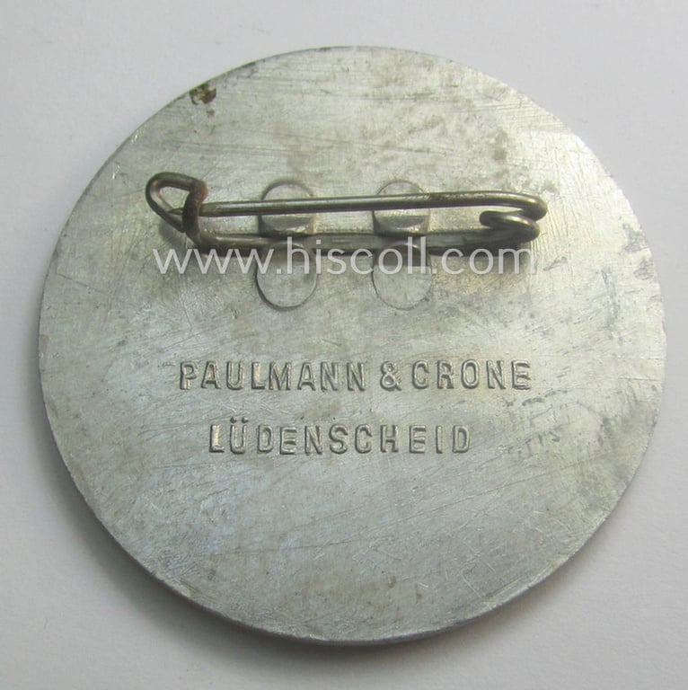 HJ ('Hitlerjugend') related 'tinnie', being a maker- (ie. 'Paulmann & Crone'-) marked example showing the text: 'Fahnenweihe - Gebiet Ruhr-Niederrhein - Düsseldorf - 11. Okt.1936'