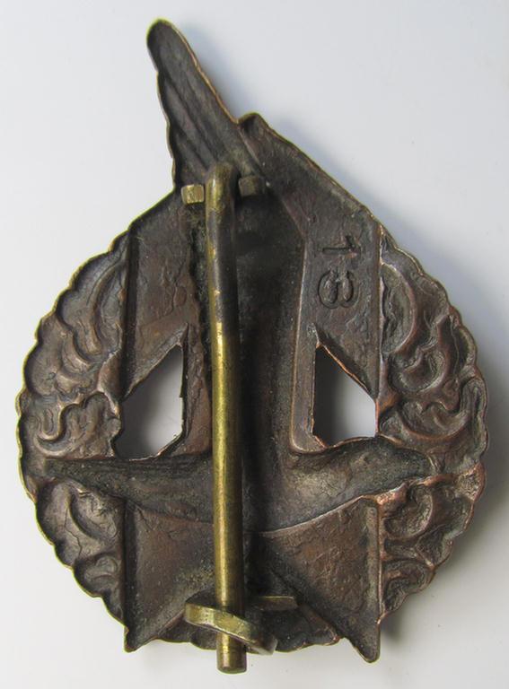 Attractive - and presumably Dutch-produced! - example of a (male) NJS- (or: 'Nationale Jeugdstorm'-) related youth-sports-badge of the bronze-class (being an attractive example that shows a unique- and very low engraved serial-number that reads '1...