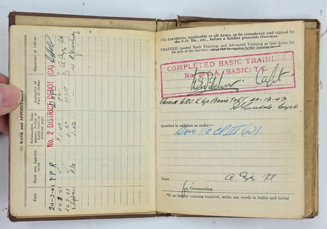 Canadian WW2 Service Book 'Russell Thompson' Canadian Queens Own Rifles