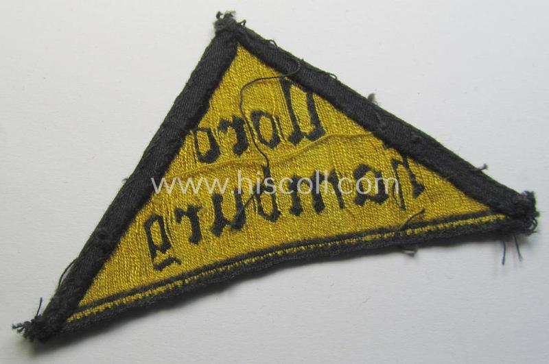 Attractive, 'HJ' (ie.'Hitlerjugend') district-triangle (ie. 'Gebietsdreieck') entitled: 'Nord Hamburg' (being a minimally used- ie. worn example that regrettably has lost its 'RzM'-etiket over the years)