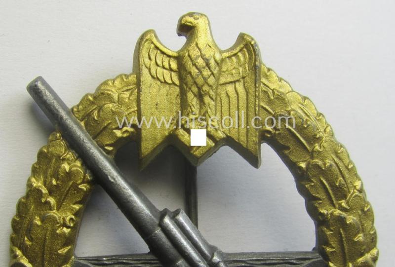 'Virtually mint' example of a WH (Kriegsmarine) 'Marine-Artillerie-Abzeichen' being a maker- (ie. F.L.L.-) marked- and/or typical zinc- (ie. 'Feinzink'-) based example as was produced by the: 'Friedrich Linden'-company