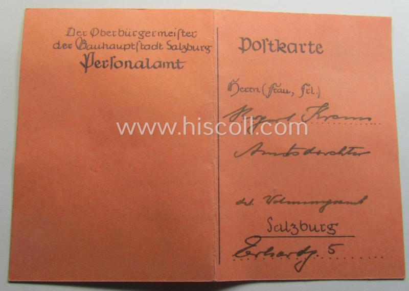 'Treuedienst Ehrenzeichen 1. Klasse' that comes stored in its maker- (ie. 'Deschler & Sohn'-) marked- and/or 'Zellstoff'-based pouch and that comes with a (never before seen!) accompanying post-card