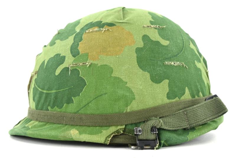 US Vietnam War Infantry helmet with camouflage cover and liner