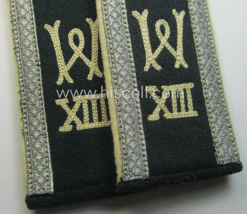 Pair of early- (ie. pre-) war-period WH (Heeres), 'M36'- (ie. 'M40-) pattern (rounded-styled and neatly 'cyphered') NCO-type shoulderstraps as was intended for an: 'Uffz. des Wehr-Ersatzdienstelle im Wehrkreises XIII'