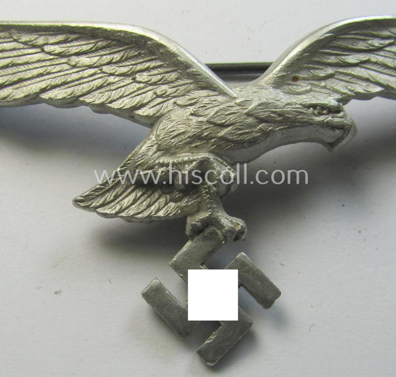 Attractive - and scarcely found! - WH (Luftwaffe) aluminium-based breast-eagle as was specifically intended for usage on the white summer-tunics (ie. 'Brustadler für Sommerrock') being a detailed- albeit non-maker-marked specimen