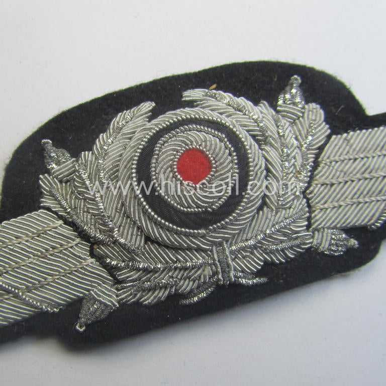 'Virtually mint- ie. unissued', WH (Luftwaffe), hand-embroidered- cap-wreath ie. cocarde, as was intended for a 'Luftwaffe' officers'-type visor-cap (ie. 'Schirmmütze')