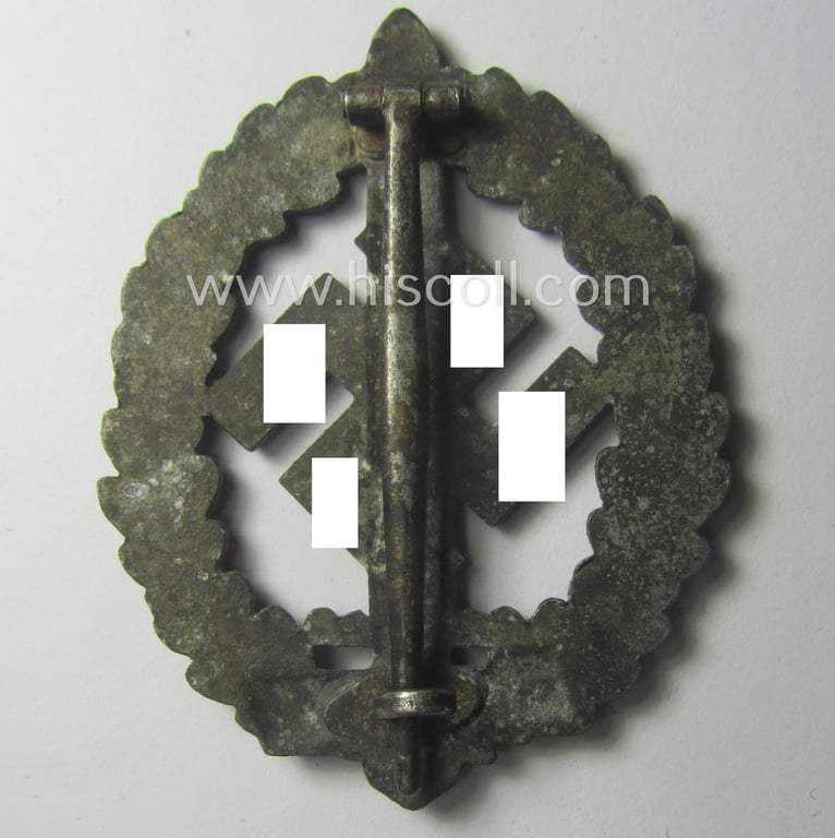 Truly worn, 'SA-Sportabzeichen für Kriegsversehrten' (ie.: SA-sports'-badge for the war-disabled) being a detailed example that is nicely maker- (ie. 'RzM M1/52'-) marked on its back