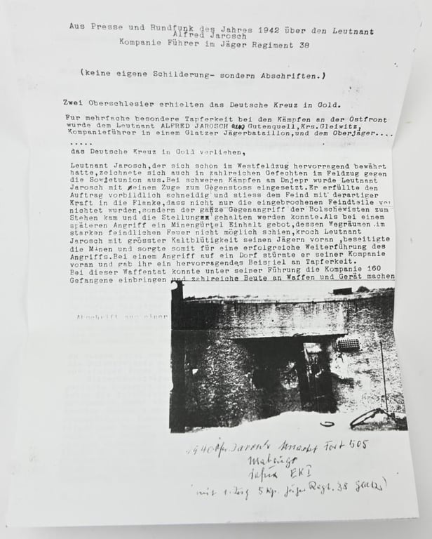 Signature of Wehrmacht Heer KC Recipient 'Alfred Jarosch'