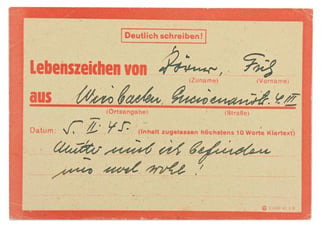 German Third Reich Message Card ''sign of life'